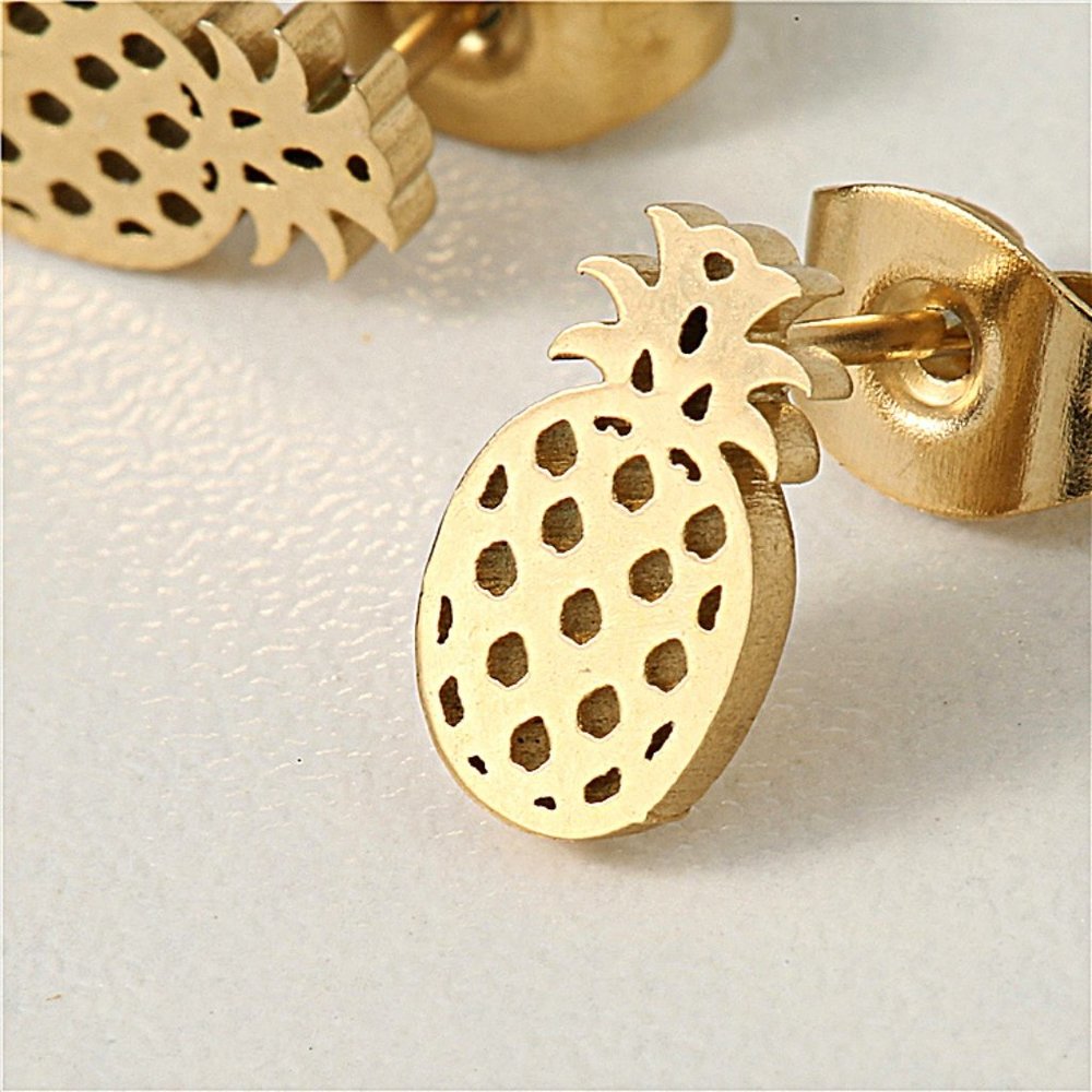 Pineapple 18K Gold Plated Sterling Silver Stud Earrings - Picture 6 of 7